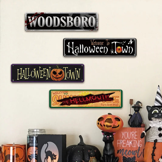 Halloween Metal Sign – Welcome to Halloween Town Wall Plaque