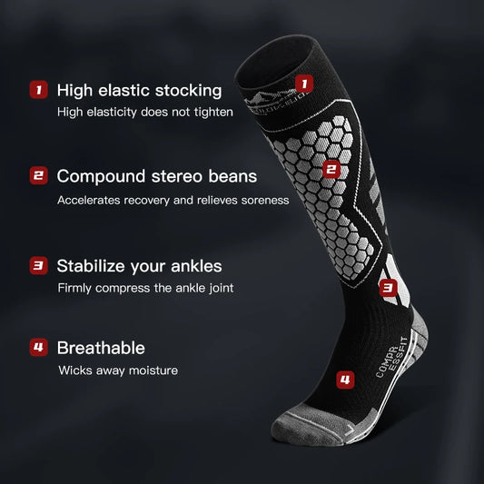 Compression Sports Socks - Knee High Running Marathon Soccer Ski Socks for Men & Women