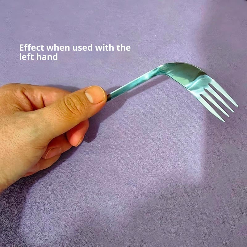Angled adaptive fork for stroke recovery and left hand use
