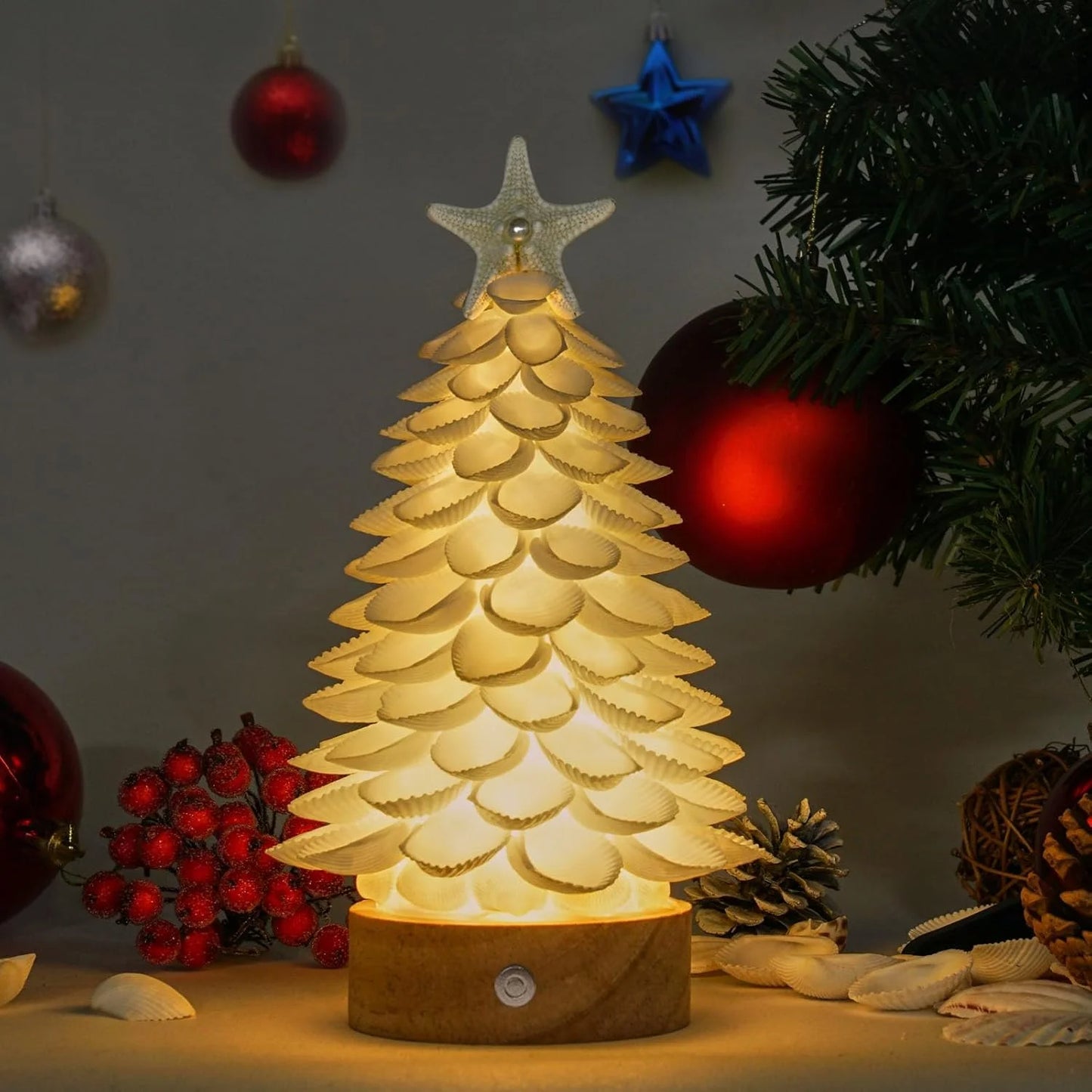 Handmade Seashell Tree with LED Lights — Coastal Desktop Decor for Home, Beach Wedding & Christmas