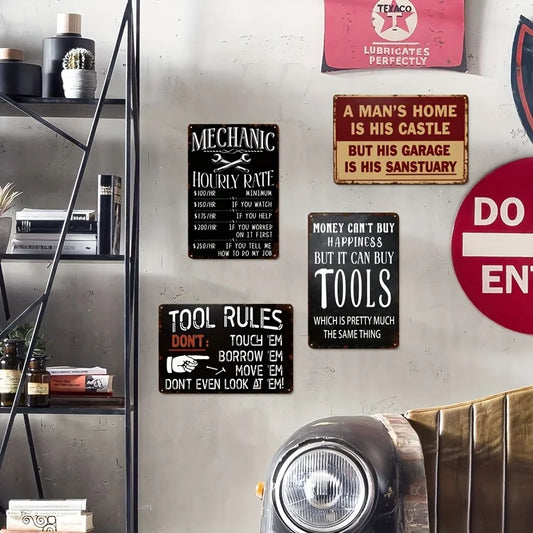 Funny mechanic hourly rate quotes metal signs set holiday display