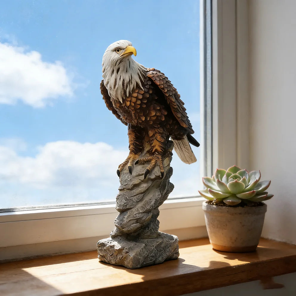 Resin Bald Eagle Statue — American Flag Eagle Sculpture for Home, Office & Garden Decor