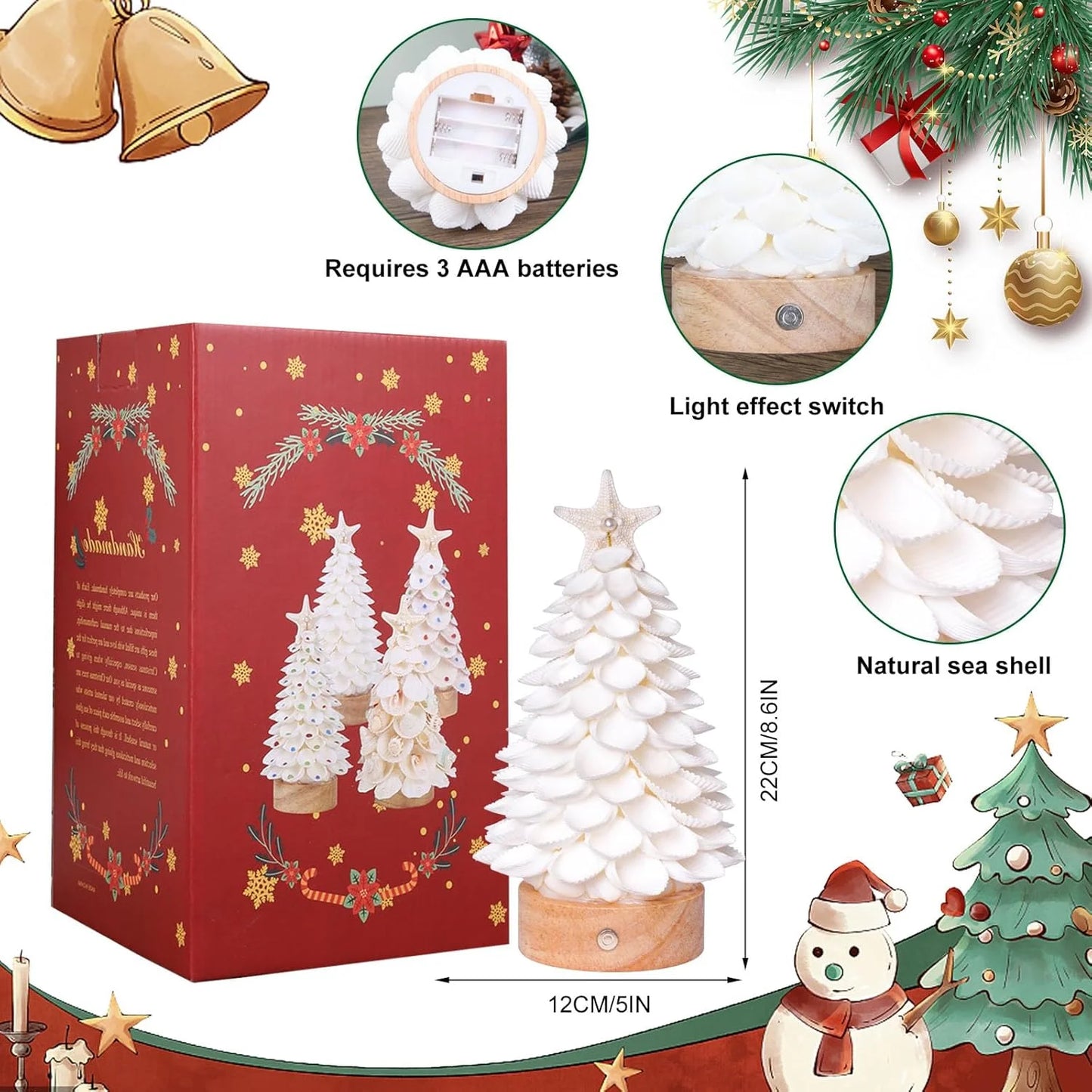 Handmade Seashell Tree with LED Lights — Coastal Desktop Decor for Home, Beach Wedding & Christmas