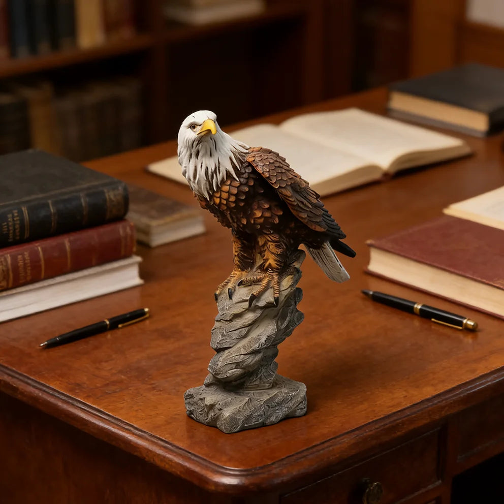 Resin Bald Eagle Statue — American Flag Eagle Sculpture for Home, Office & Garden Decor