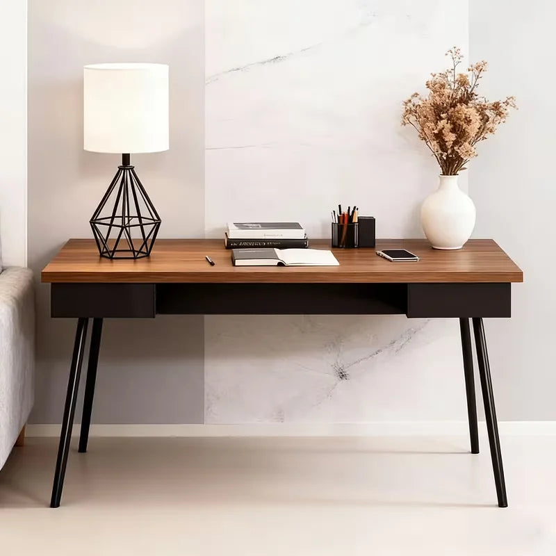 Modern Metal Table Lamp with Linen Shade — Hollowed Base Bedside Night Light for Bedroom & Living Room