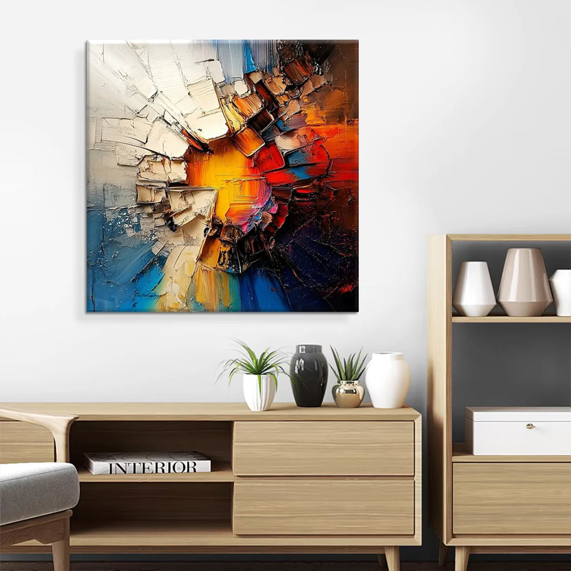 Orange Floral Canvas Wall Art Print, 50×50 cm