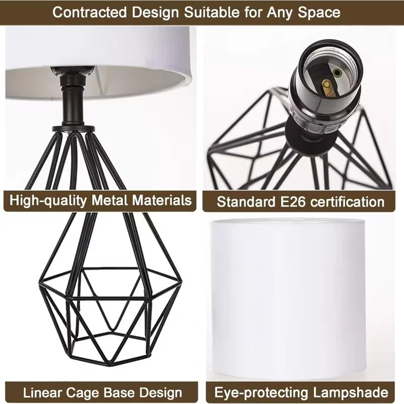 Modern Metal Table Lamp with Linen Shade — Hollowed Base Bedside Night Light for Bedroom & Living Room