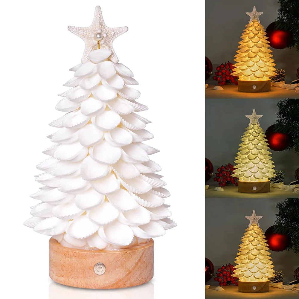 Handmade Seashell Tree with LED Lights — Coastal Desktop Decor for Home, Beach Wedding & Christmas