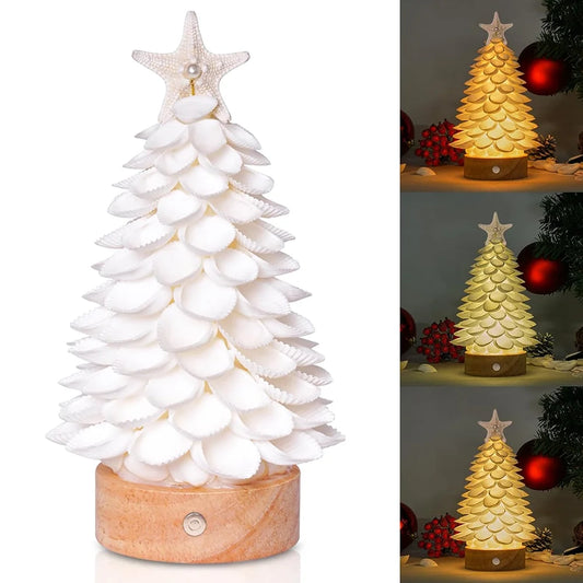 Handmade Seashell Tree with LED Lights — Coastal Desktop Decor for Home, Beach Wedding & Christmas