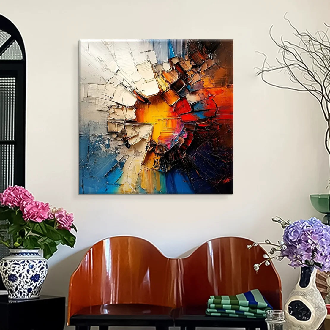 Orange Floral Canvas Wall Art Print, 50×50 cm