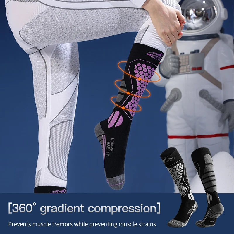 Compression Sports Socks - Knee High Running Marathon Soccer Ski Socks for Men & Women