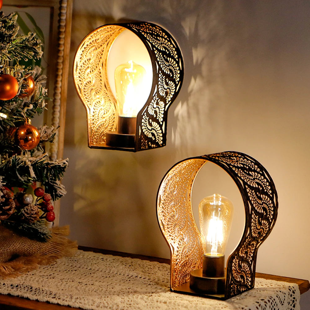 Battery-Powered Metal Cage Wall Lanterns with 6-Hour Timer – Set of 2