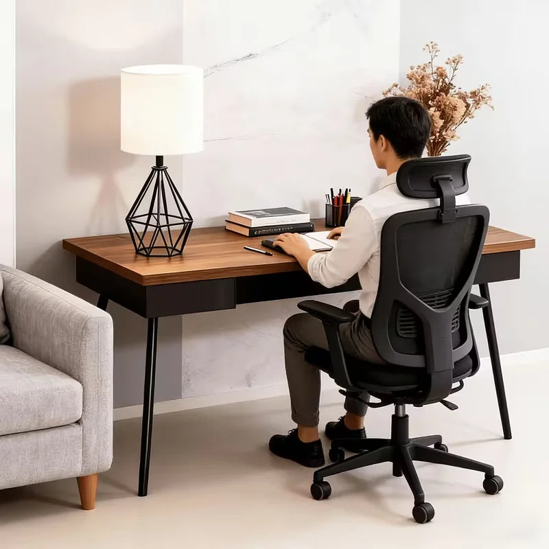 Modern Metal Table Lamp with Linen Shade — Hollowed Base Bedside Night Light for Bedroom & Living Room