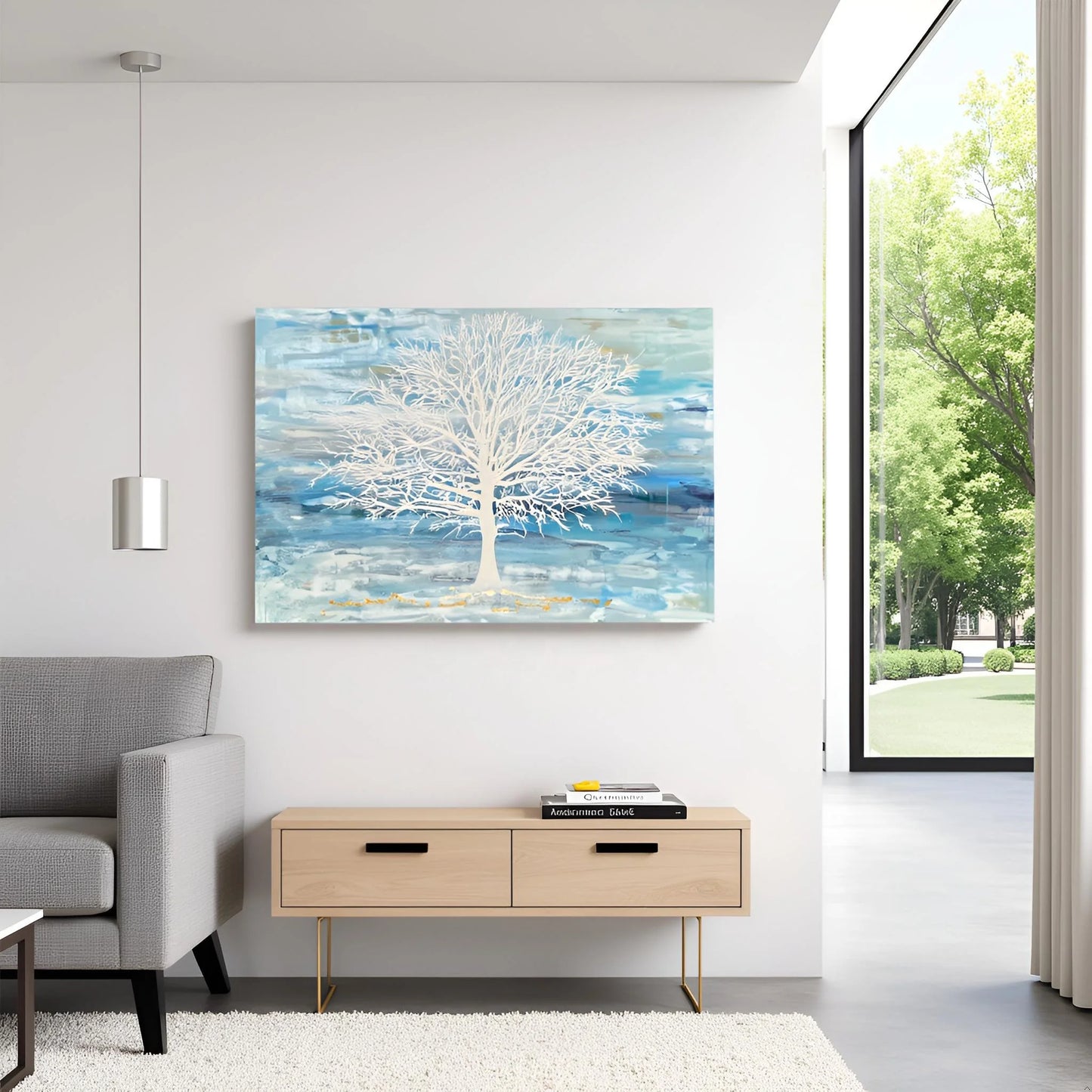 Hand-Painted Modern Landscape Oil Painting — Textured Canvas Tree Wall Art, Ready to Hang