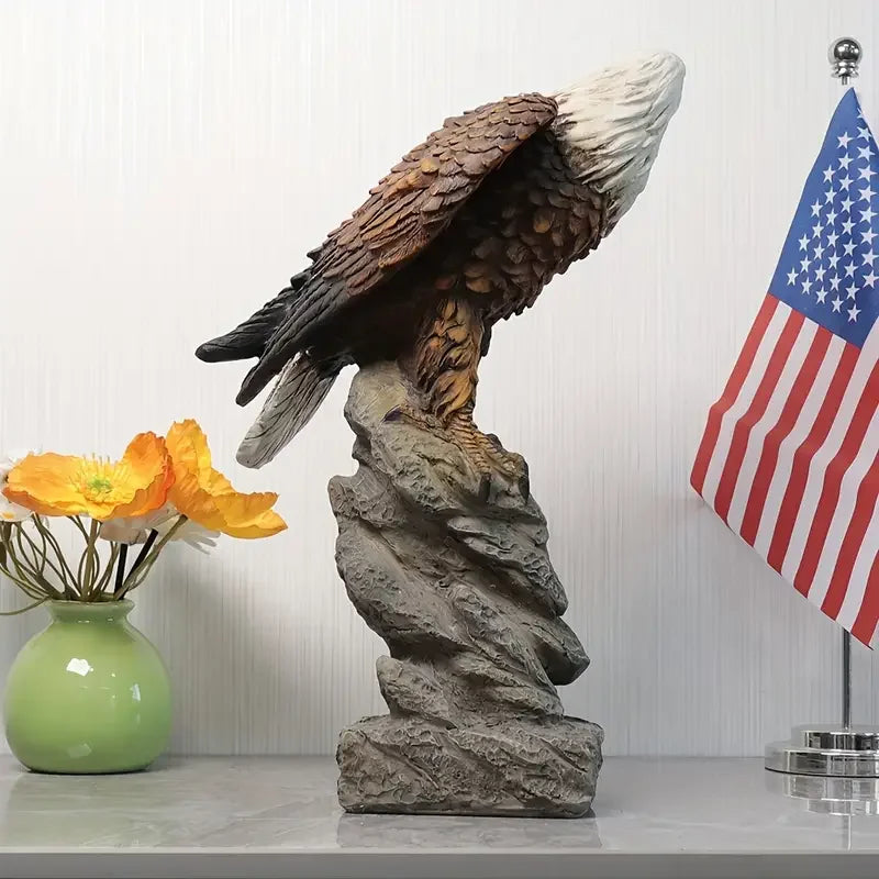 Resin Bald Eagle Statue — American Flag Eagle Sculpture for Home, Office & Garden Decor