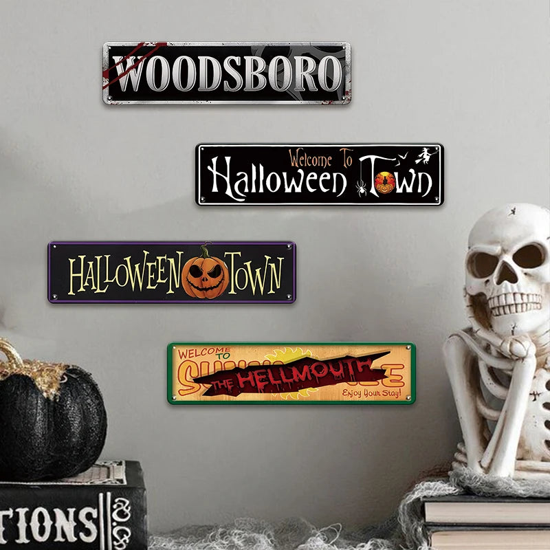 Halloween Metal Sign – Welcome to Halloween Town Wall Plaque