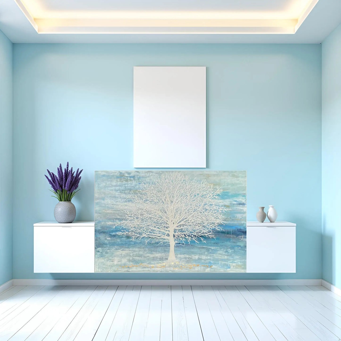 Hand-Painted Modern Landscape Oil Painting — Textured Canvas Tree Wall Art, Ready to Hang