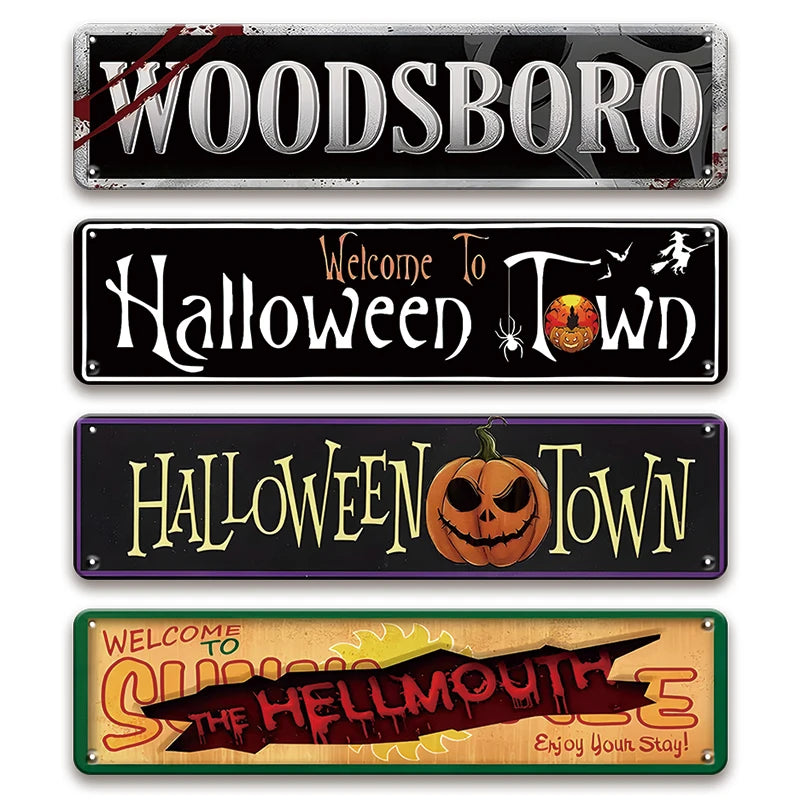 Halloween Metal Sign – Welcome to Halloween Town Wall Plaque