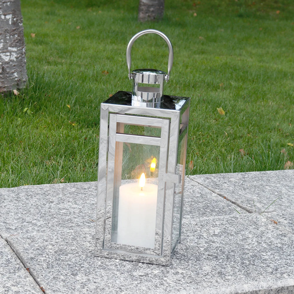 Silver stainless steel lantern candle holder – portable and lightweight home decoration