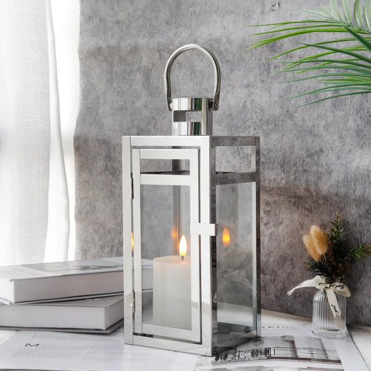 Stainless steel hanging lantern with candle inside – elegant home decor