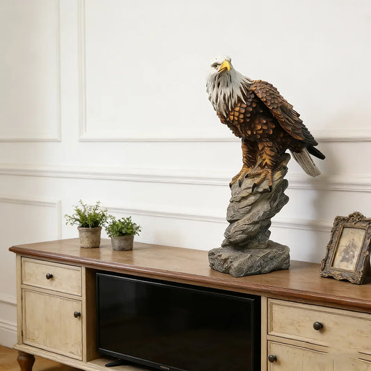 Resin Bald Eagle Statue — American Flag Eagle Sculpture for Home, Office & Garden Decor
