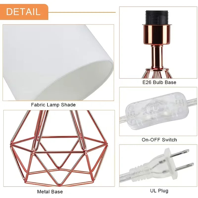 Modern Metal Table Lamp with Linen Shade — Hollowed Base Bedside Night Light for Bedroom & Living Room