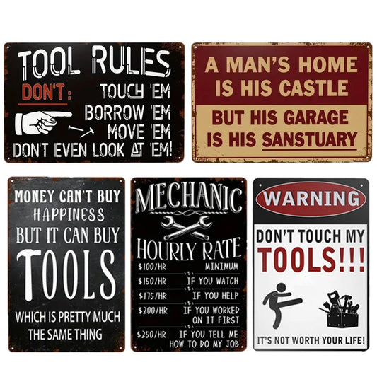 Funny mechanic rules metal tin signs set of 5 vintage garage wall decor