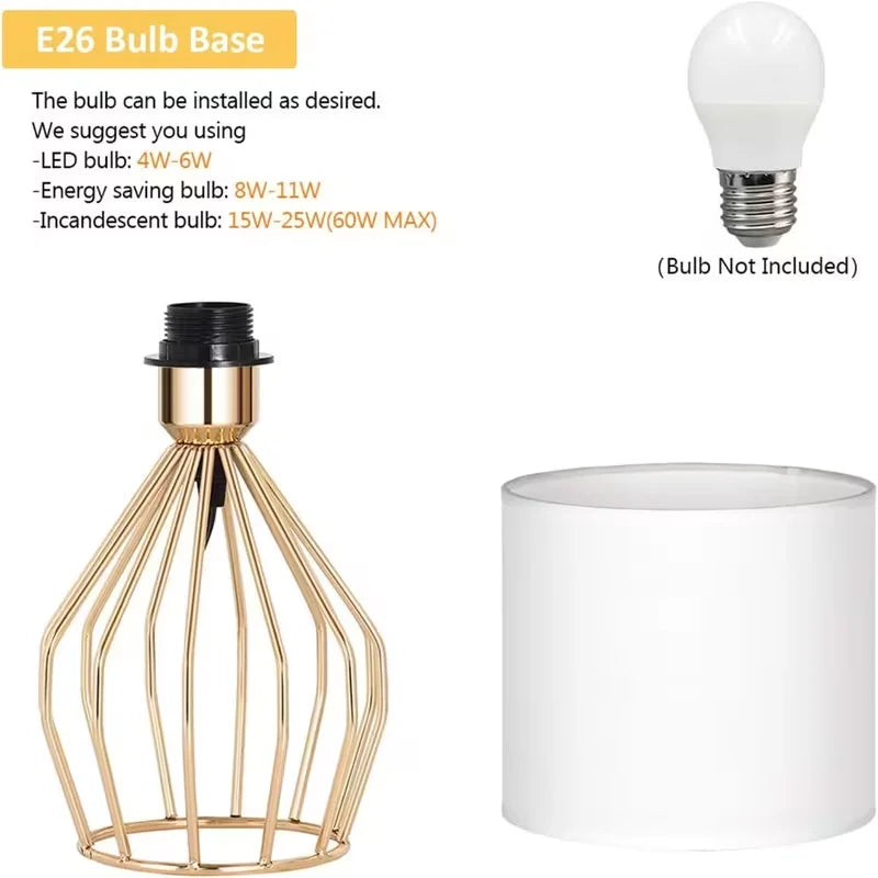 Minimalist Table Lamp with Gold Metal Base & White Linen Shade — Elegant Bedside Night Light for Bedroom & Living Room