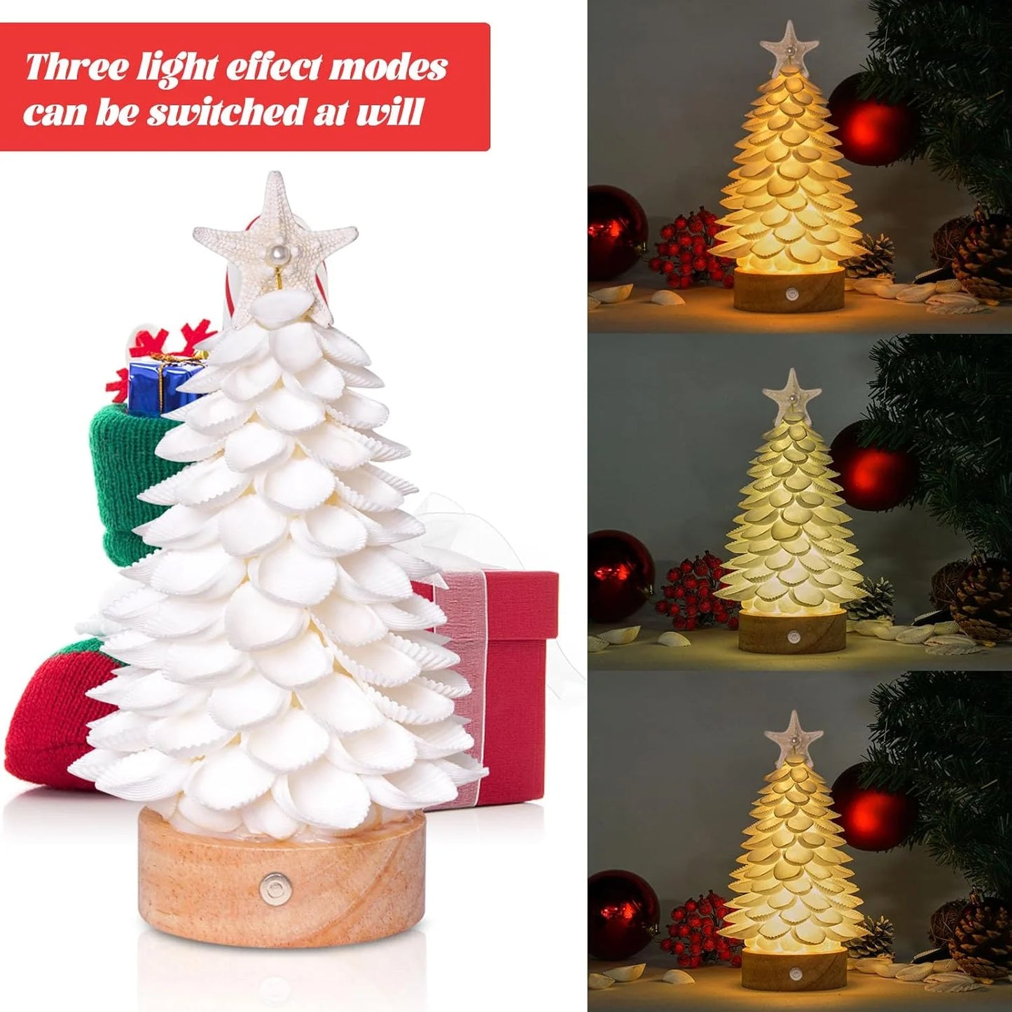 Handmade Seashell Tree with LED Lights — Coastal Desktop Decor for Home, Beach Wedding & Christmas