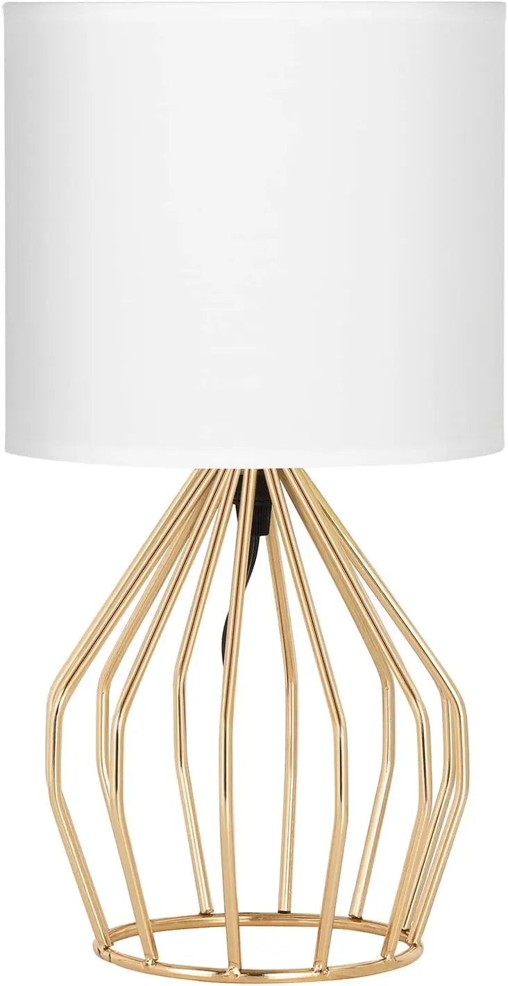 Minimalist Table Lamp with Gold Metal Base & White Linen Shade — Elegant Bedside Night Light for Bedroom & Living Room
