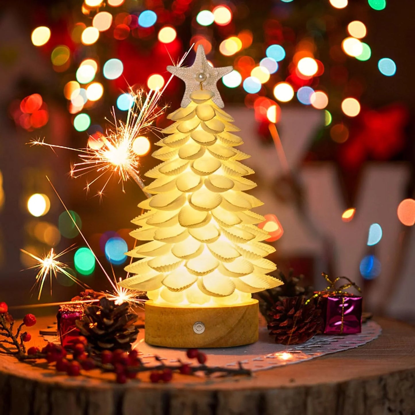 Handmade Seashell Tree with LED Lights — Coastal Desktop Decor for Home, Beach Wedding & Christmas