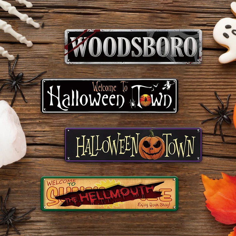 Halloween Metal Sign – Welcome to Halloween Town Wall Plaque