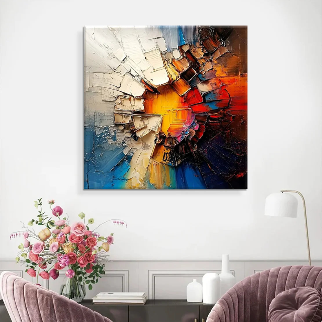 Orange Floral Canvas Wall Art Print, 50×50 cm