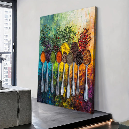 Colorful spoons canvas wall art kitchen decor multi-color print