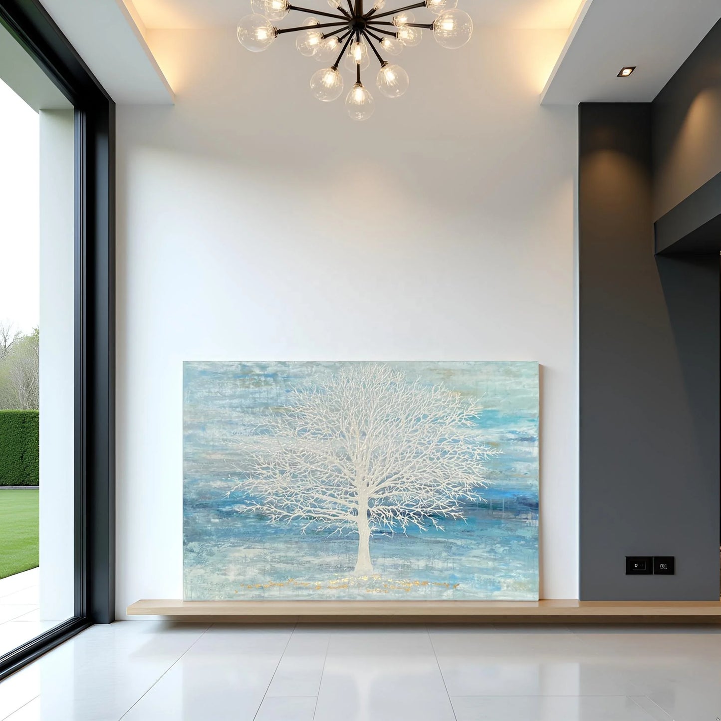 Hand-Painted Modern Landscape Oil Painting — Textured Canvas Tree Wall Art, Ready to Hang