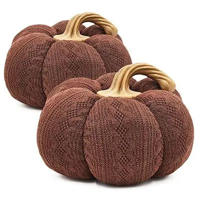 Set of 2 Dark Brown Pumpkin Decorations — 8.3×8.3×5.3" Fall Harvest Decor for Home & Thanksgiving