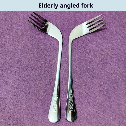 Angled adaptive fork set for severe arthritis and reduced wrist mobility