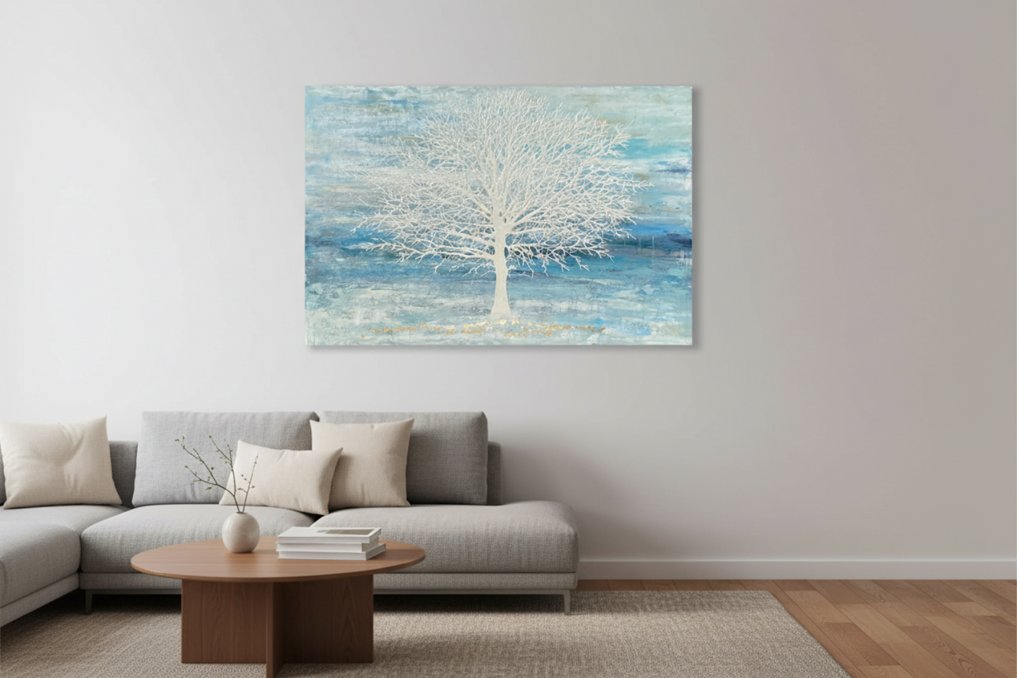 Hand-Painted White Tree Canvas Wall Art