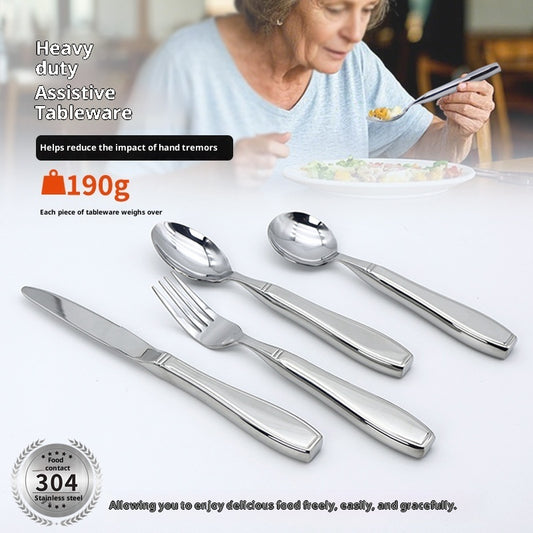 Weighted adaptive utensil set with 190g heavy-duty fork and spoon, 304 stainless steel anti-tremor cutlery for Parkinson's and arthritis patients